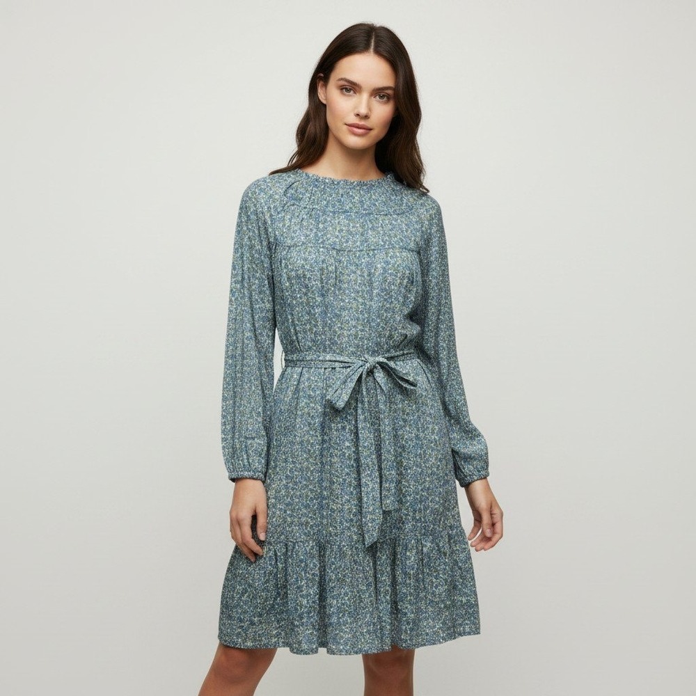 Birds of Paradis by Trovata Floral Mini Dress Blue Green Cotton Tiered sz Medium